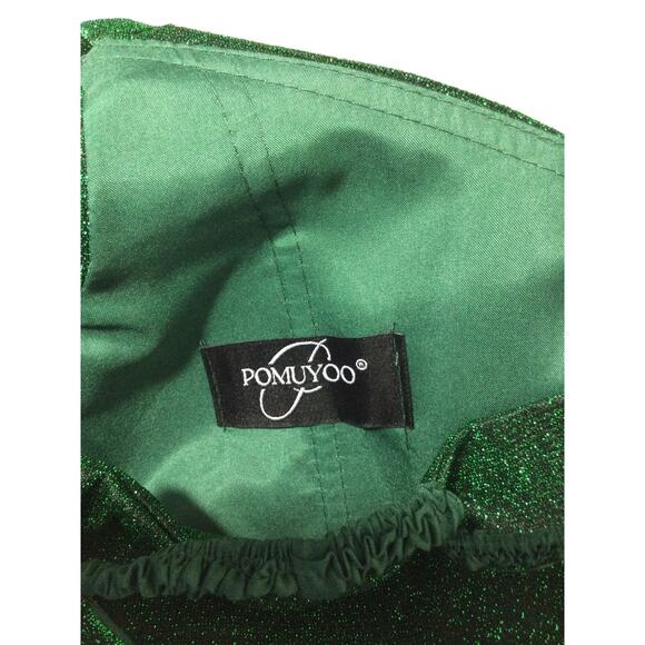 HOMECOMING 12 L Green Metallic Shimmer off shoulder party mini dress new b109 - Picture 6 of 8